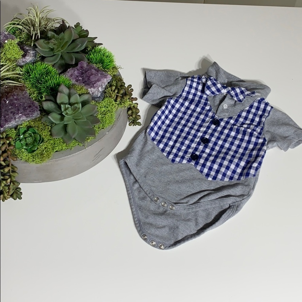 Beetle Thread Dapper Don Vest Bow Tie Plaid Onesie